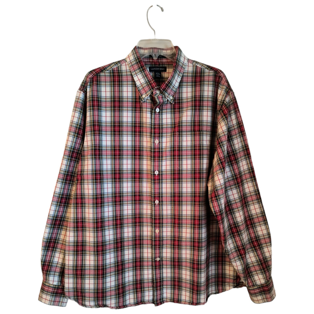 Lands End Sail Rigger Oxford Button Shirt Men's XL Multicolor Plaid Long Sleeve